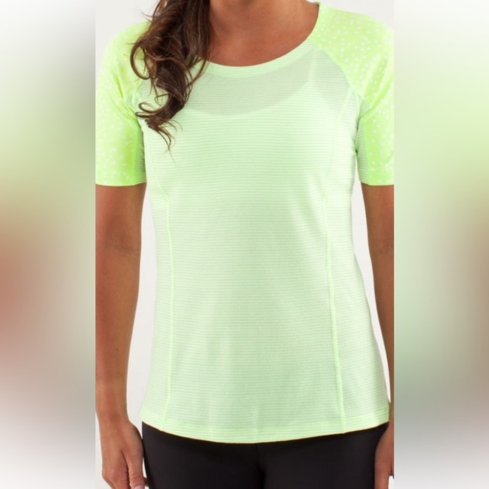 Lululemon swiftly tech neon, yellow striped shirt